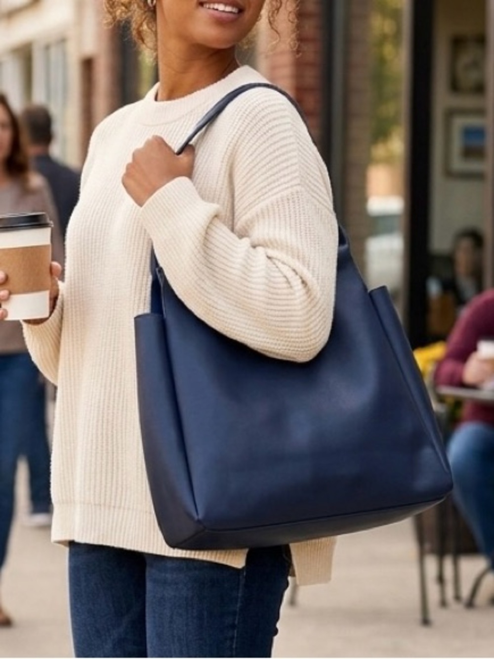 Neiman Marcus Deep Navy Shoulder Tote